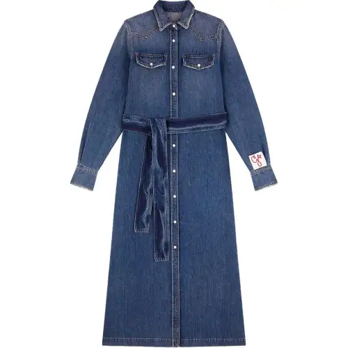 【Previous Season】logo-patch long-sleeve denim dress
