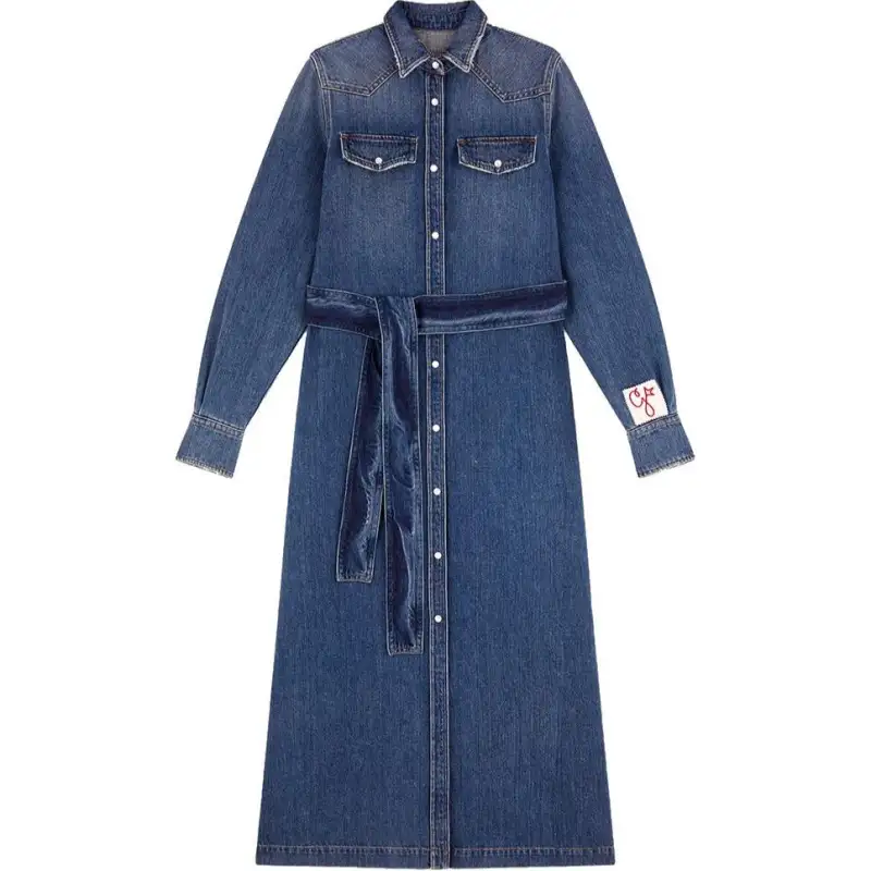 【Previous Season】logo-patch long-sleeve denim dress