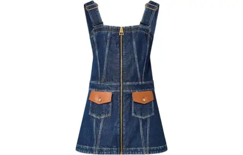 LOUIS VUITTON Leather Accent Denim Mini Dress