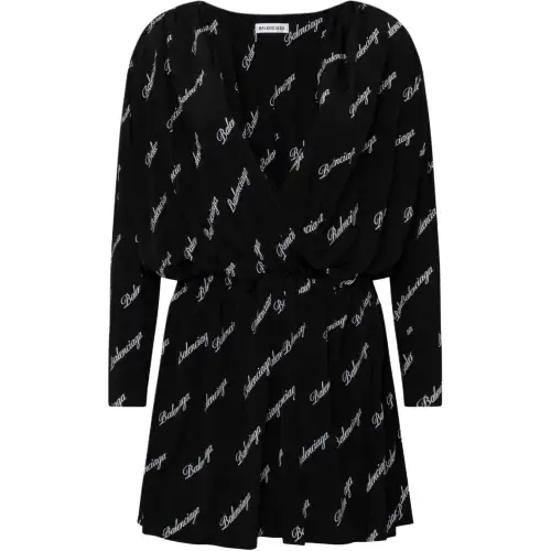 Balenciaga Long Sleeved Dresses Women's Black V Neck Moderate