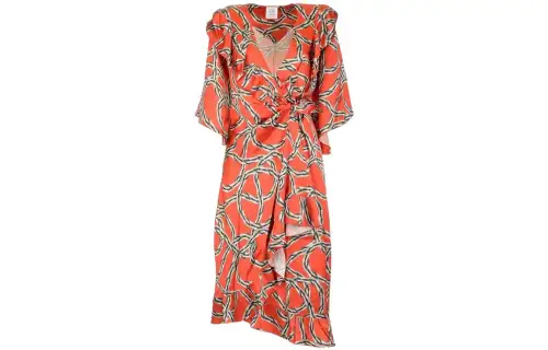 Vetements Short Sleeved Dresses Women's Red V Neck