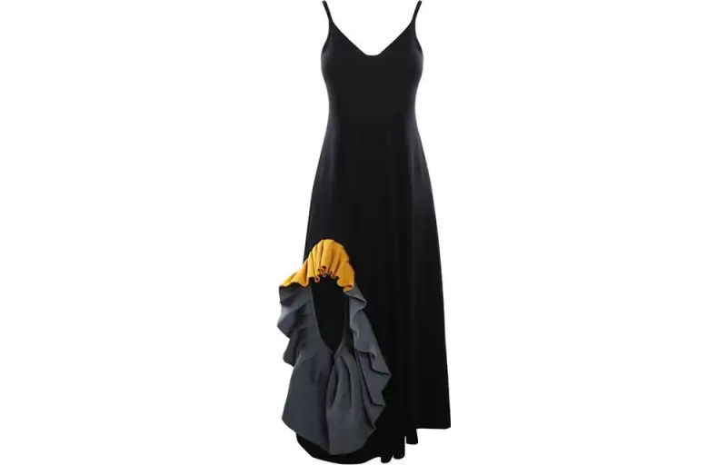 LOEWE Ruffle Knit Midi Dress 'Black'