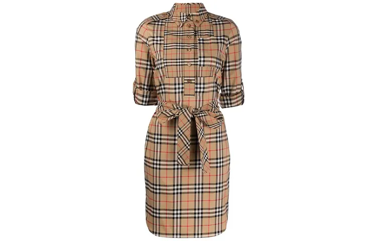 【Previous Season】Vintage check tie-waist shirt dress