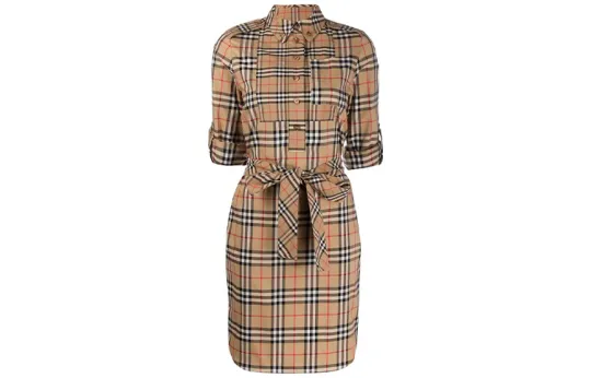 【Previous Season】Vintage check tie-waist shirt dress