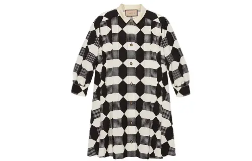 【Previous Season】Optical print silk pleated dress