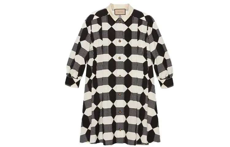 【Previous Season】Optical print silk pleated dress