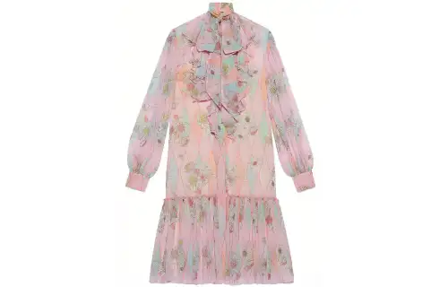 GUCCI Fw22 Tanabata Series Long Sleeved Dresses Women's Light Pink Moderate Mid Length