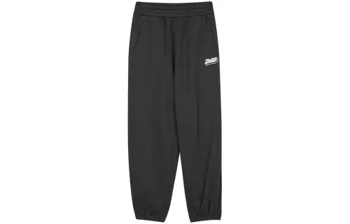 Skechers Solid Color Fleece Lined Elastic Waistband Elastic Cuff Knitted Sweatpants Women's Carbon Black