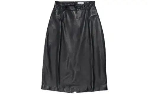 Balenciaga Leather Long Skirts Women's Black Moderate Long A Line Skirt