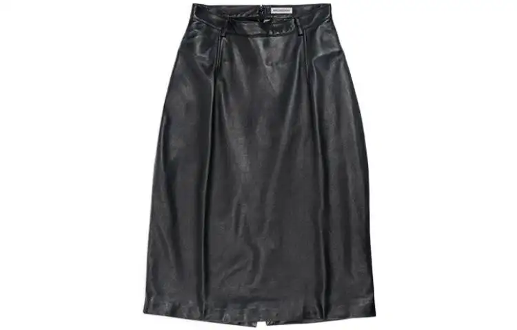 Balenciaga Leather Long Skirts Women's Black Moderate Long A Line Skirt