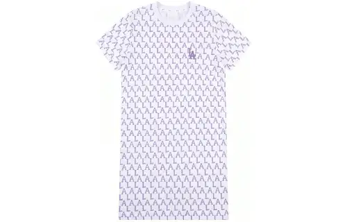 MLB Retro sports long white short sleeve dress with a round collar, with your logo imprint, loose fit, mid-length