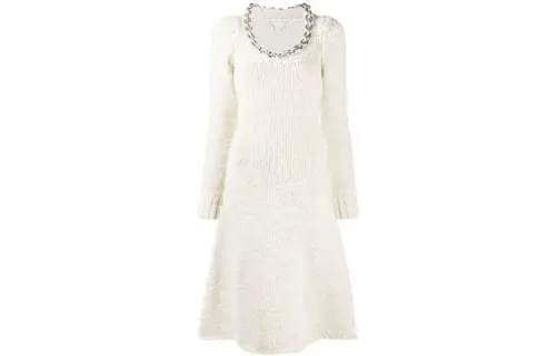 Bottega Veneta Long Sleeved Dresses Women's Beige Crew Neck
