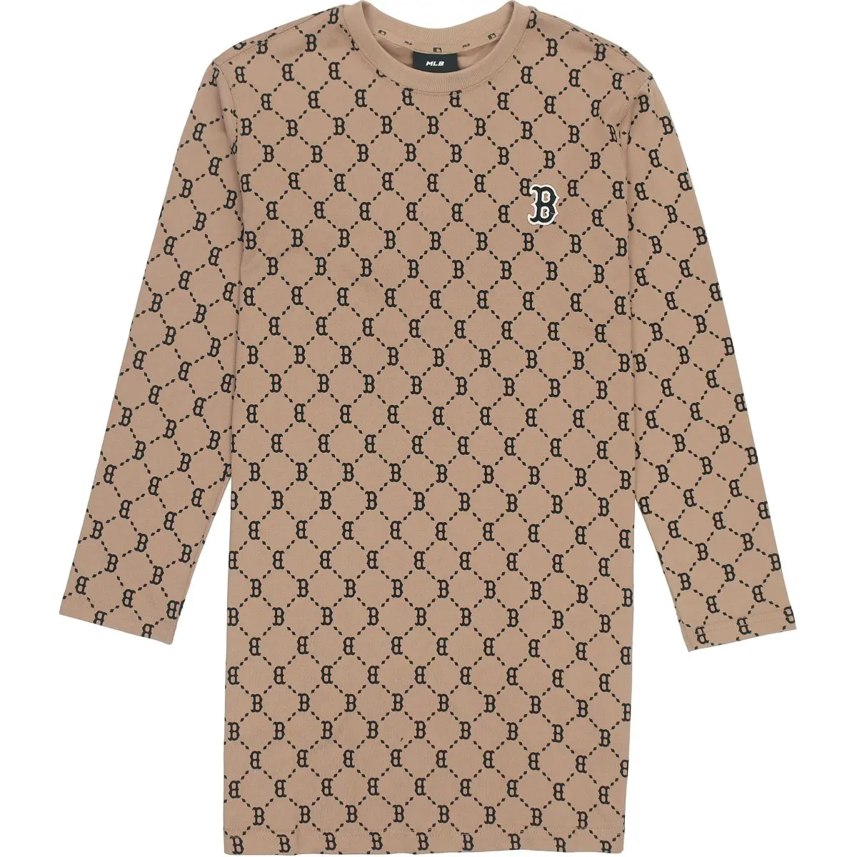 MLB Monogram Long-Sleeved Dresses Women's Brown Crew Neck Moderate Short