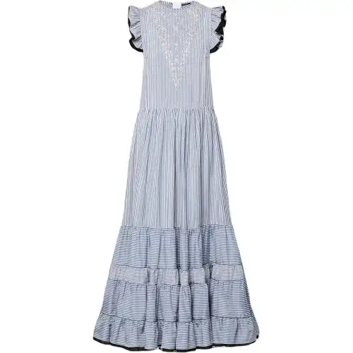Lv Bejeweled Pinstripe Tiered Dress