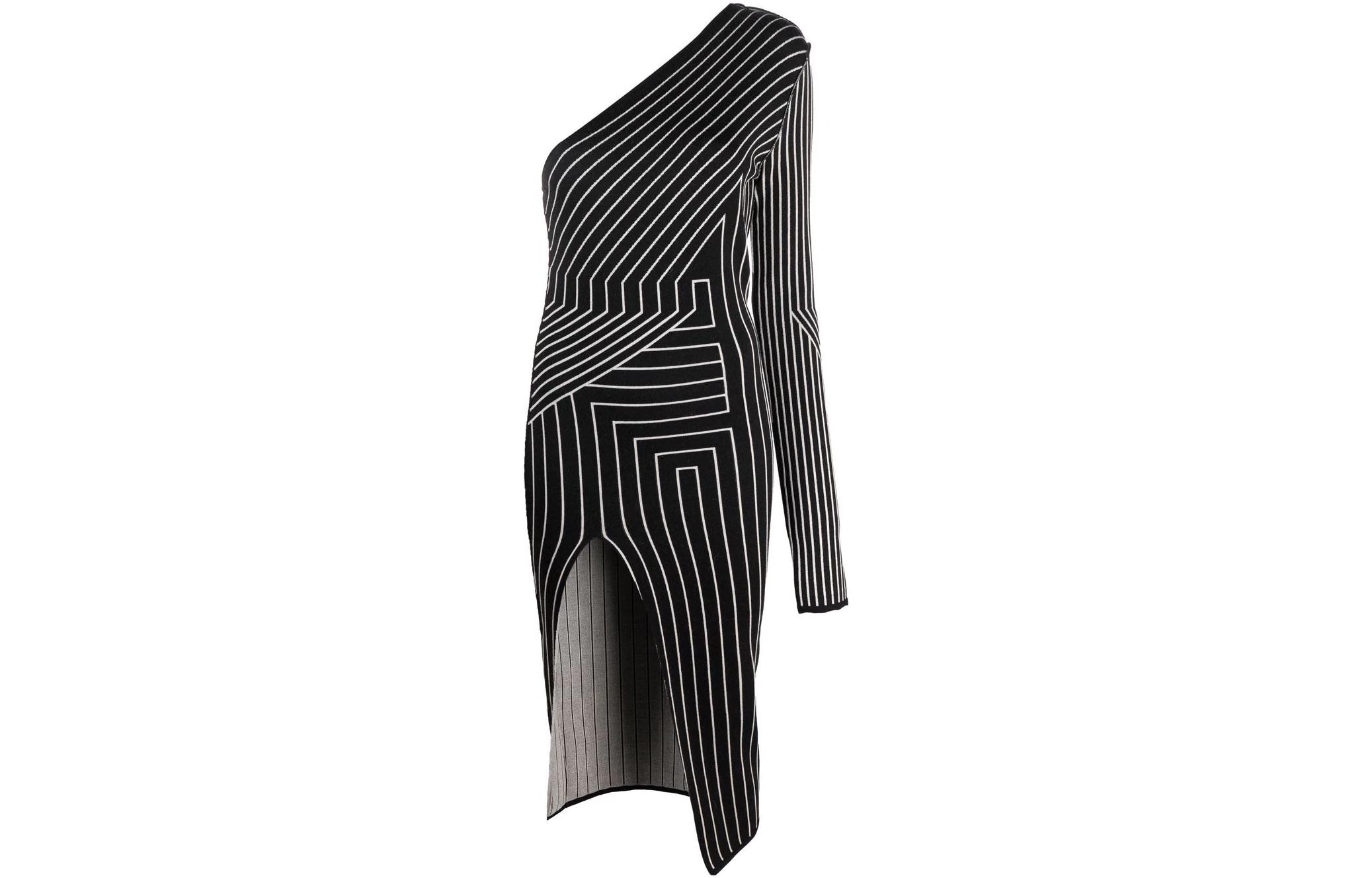 Rick Owens geometric stripe one-shoulder dress