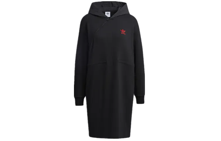 Adidas Originals Long-Sleeved Dresses Women's Black Hooded Moderate Mid-Length