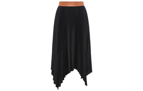 LOEWE Leather Long Skirts Women's Black Moderate Mid Length Pleated Skirt