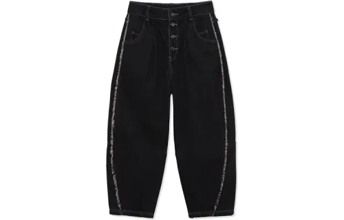 Li Ning Sports Basketball Collection Jeans Women's Black Moderate Tapered Pants