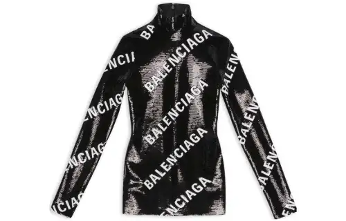 Balenciaga Long Sleeved Dresses Women's Black Turtleneck Moderate Short