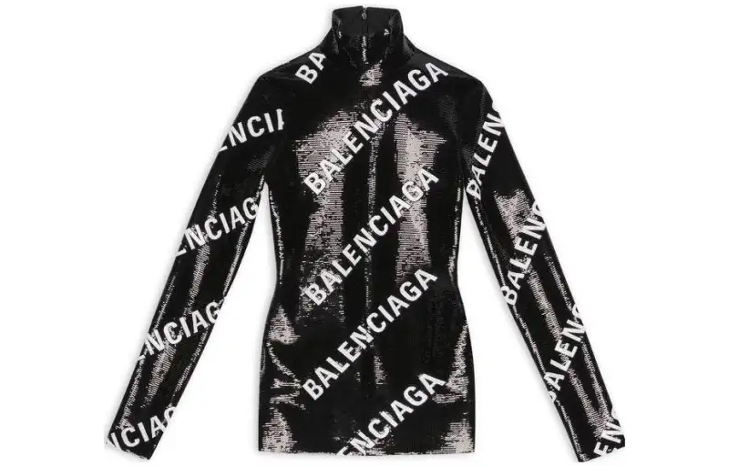 Balenciaga Long Sleeved Dresses Women's Black Turtleneck Moderate Short