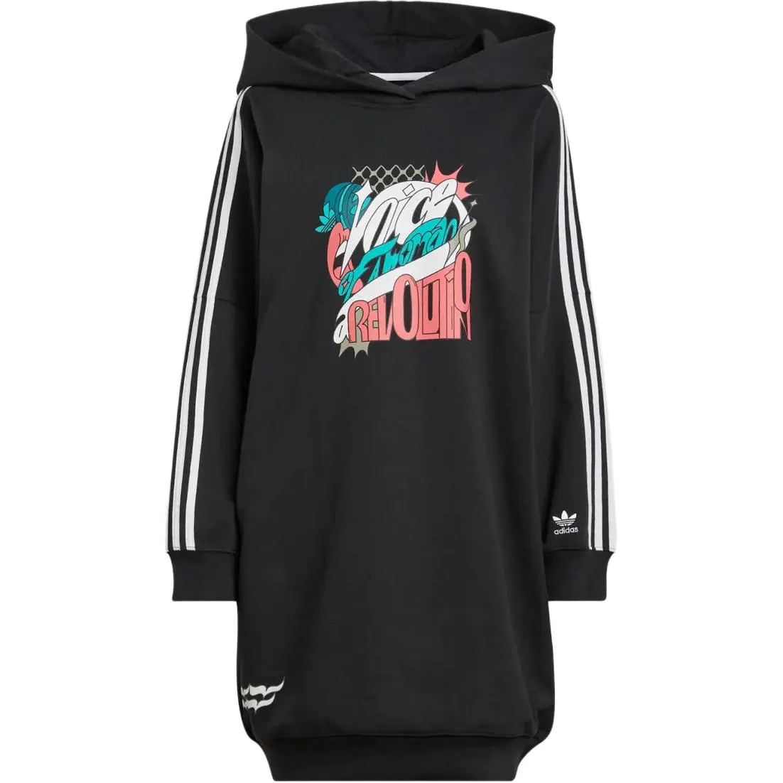 Adidas Originals Long-Sleeved Dresses Women's Black Hooded Moderate Mid-Length