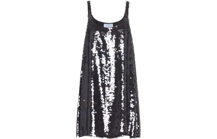 PRADA Slip Dresses Women's Black Crew Neck Thin Short