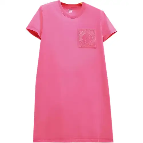 HERMES Short Sleeved Dresses Women's Rose Crew Neck Moderate