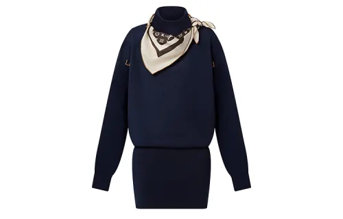 LOUIS VUITTON Long Sleeved Dress Women's Navy Blue
