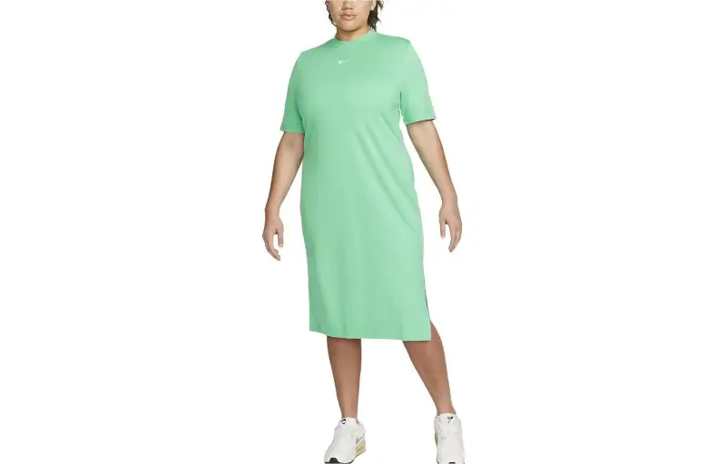 Nike Sportswear Essentials Short Sleeved Dresses Women's Spring Green Crew Neck Moderate Long