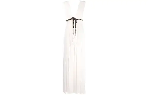 SAINT LAURENT Sleeveless Dresses Women's White V Neck Moderate