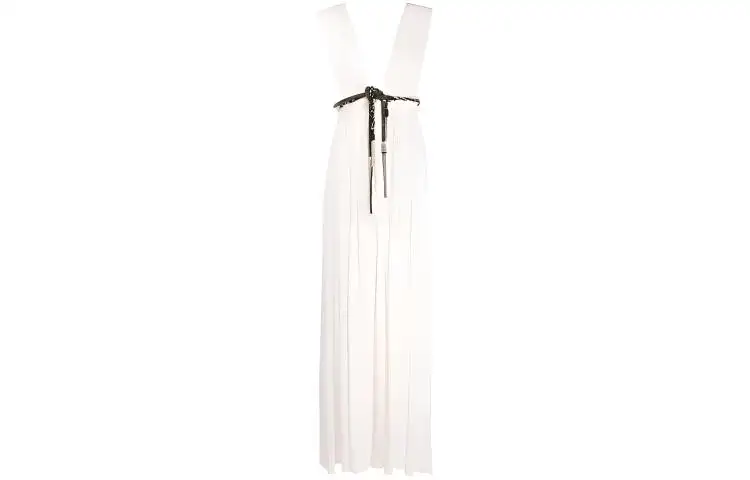 SAINT LAURENT Sleeveless Dresses Women's White V Neck Moderate