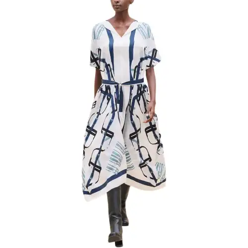 HERMES FW24 Short Sleeved Dress Women's Natural White