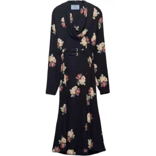 Prada floral-print sablé midi dress