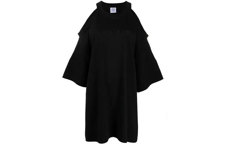 Vetements Long Sleeved Dresses Women's Black Crew Neck Moderate