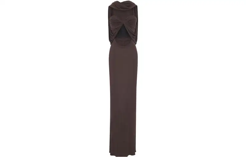 SAINT LAURENT SS23 Sleeveless Dress Women's Chocolate