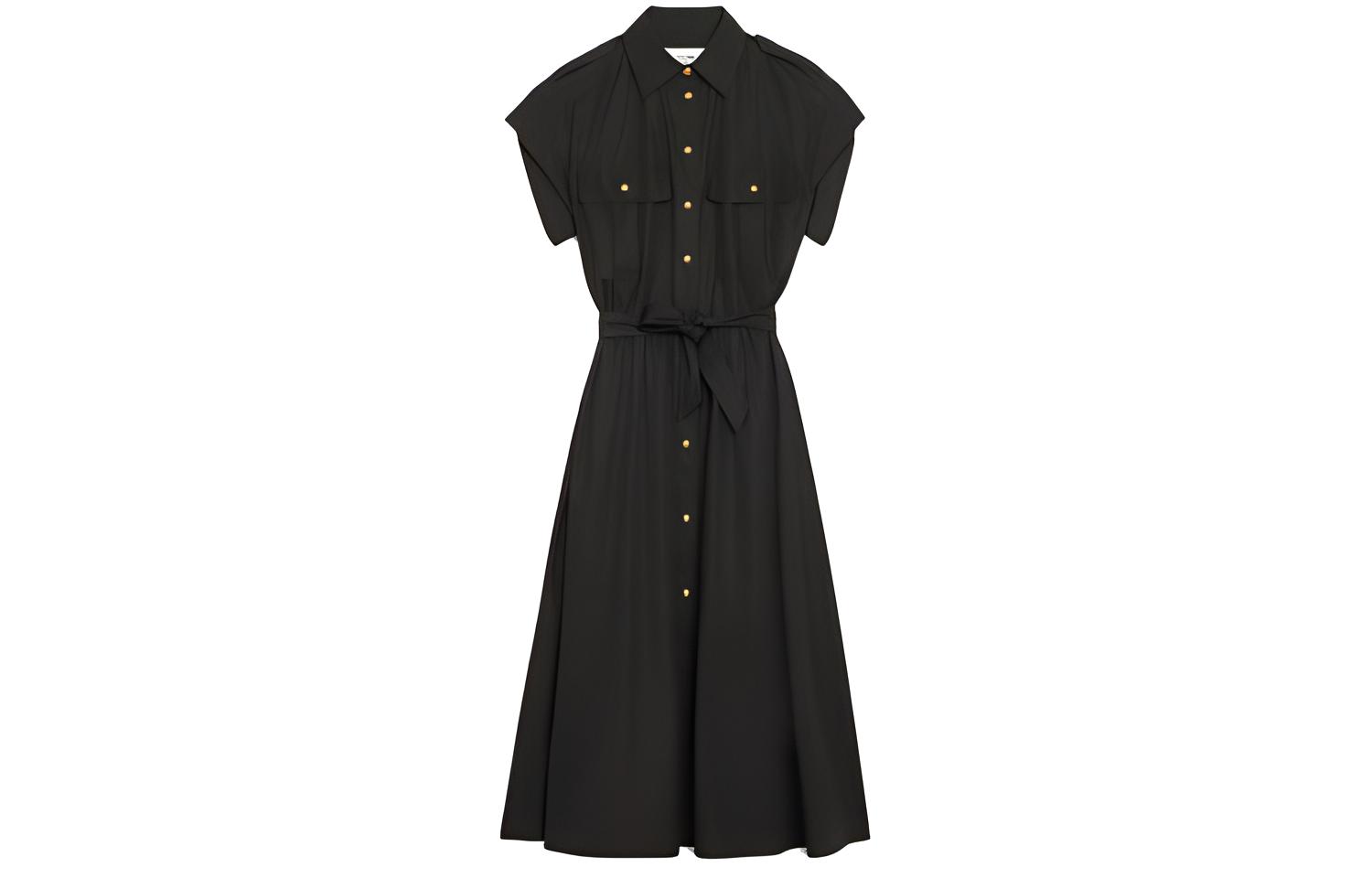 CELINE Short Sleeved Dresses Women's Black Square Collar Moderate
