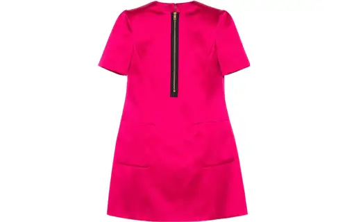 GUCCI Short Sleeve Satin Cocktail Dress Pink