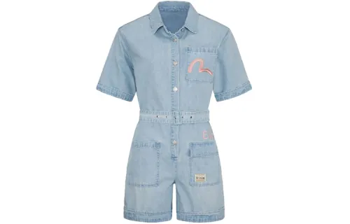 EVISU Short Sleeved Dresses Women's Blue Square Collar Short