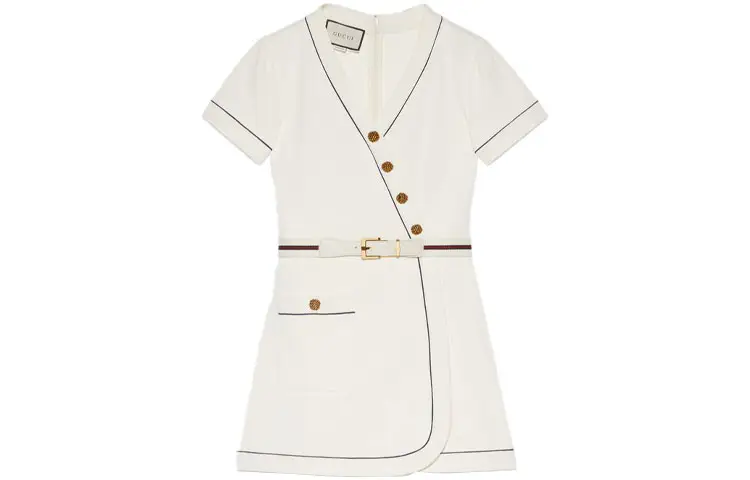GUCCI SS21 Short Sleeved Dress Women's Ecru