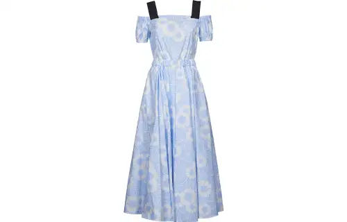 Prada floral-print off-shoulder cotton dress