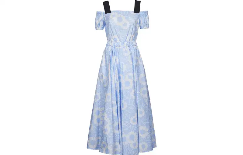 Prada floral-print off-shoulder cotton dress