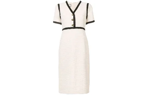Gucci 2010s Interlocking G buttons tweed midi dress