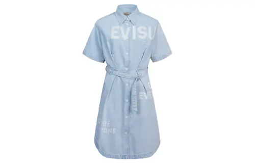 Shirt, denim skirt, mini-skirt, blue short sleeve dress