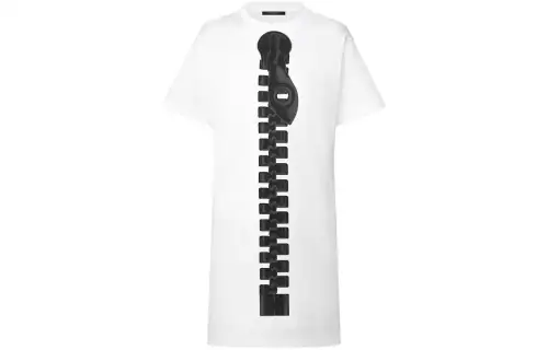 LOUIS VUITTON Short Sleeved Dresses Women's White Crew Neck Moderate Short