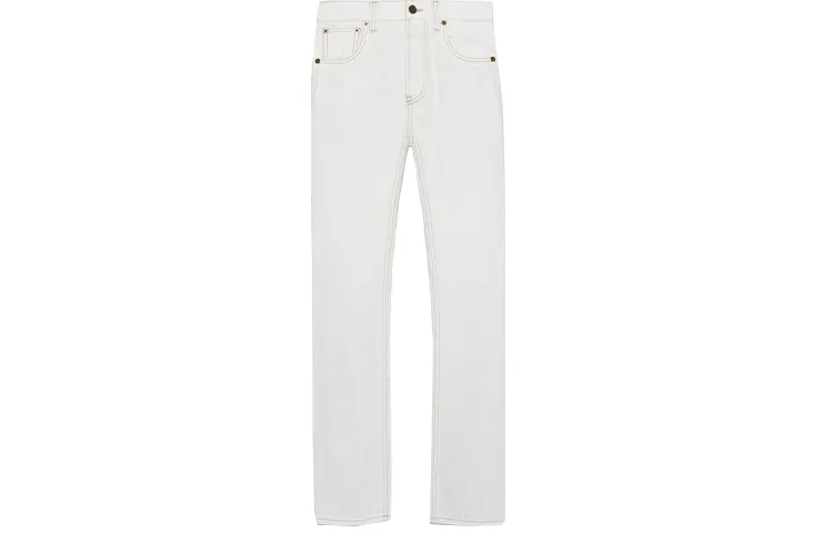 SAINT LAURENT Jeans Women's Gray White Moderate Slim Fit Pants