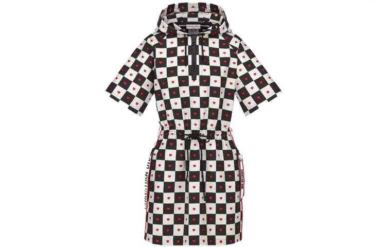 DIOR Short Sleeved Dresses Women's Black White Red Hooded Moderate Short
