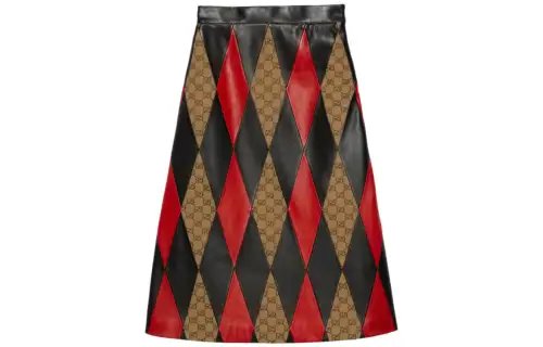 GUCCI SS23 Leather Long Skirt Women's Red