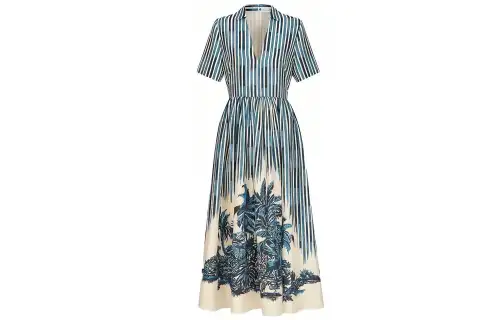 DIOR Quarterly New Products Short Sleeved Dresses Women's Blue V Neck Moderate Long
