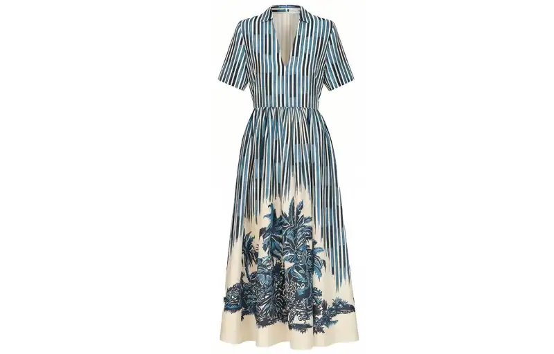 DIOR Quarterly New Products Short Sleeved Dresses Women's Blue V Neck Moderate Long