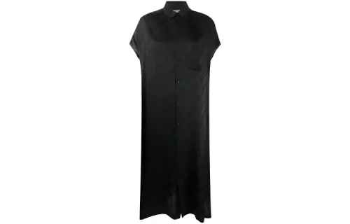 Balenciaga Short Sleeved Dresses Women's Black Square Collar Moderate Mid Length